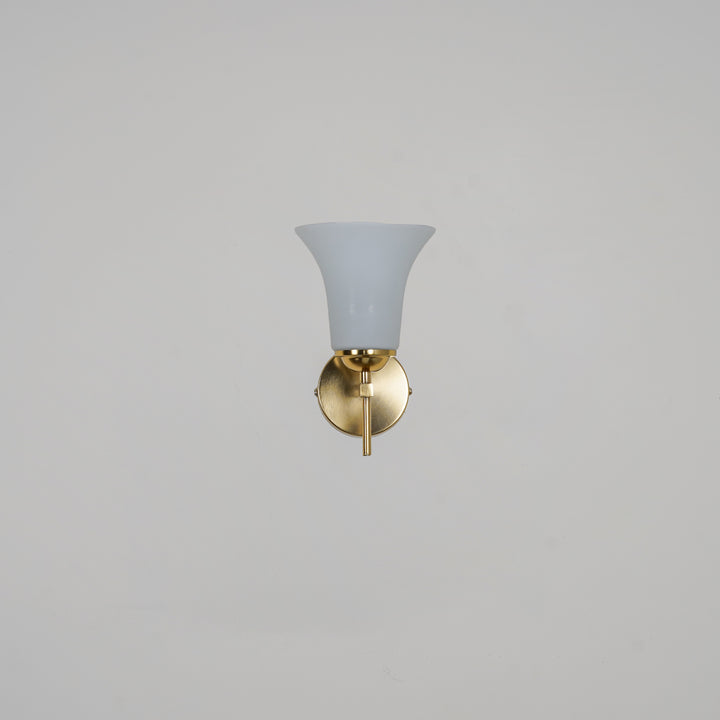 AURORA Modern Brass Finish Metal Wall Light with Frosted White Glass Shade | Single Light E27 Holder Decorative Wall Sconce