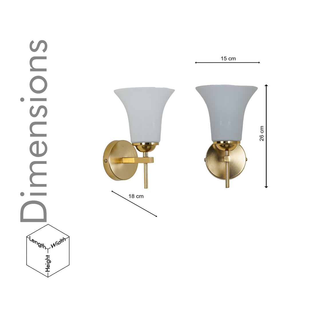 AURORA Modern Brass Finish Metal Wall Light with Frosted White Glass Shade | Single Light E27 Holder Decorative Wall Sconce