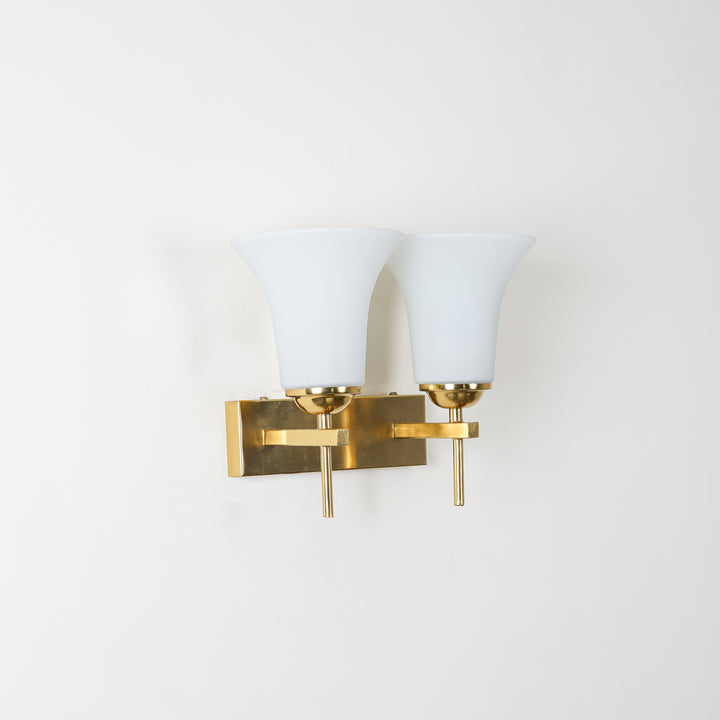 AURORA Modern Brass Finish Metal Wall Light with Frosted White Glass Shades | 2 Light E27 Holder Decorative Wall Sconce