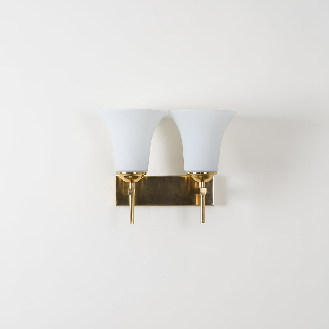 AURORA Modern Brass Finish Metal Wall Light with Frosted White Glass Shades | 2 Light E27 Holder Decorative Wall Sconce