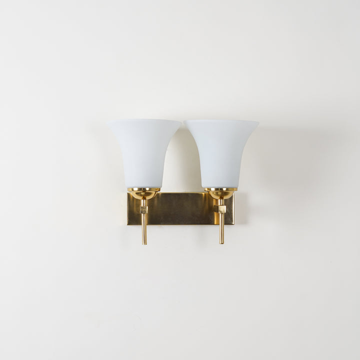 AURORA Modern Brass Finish Metal Wall Light with Frosted White Glass Shades | 2 Light E27 Holder Decorative Wall Sconce