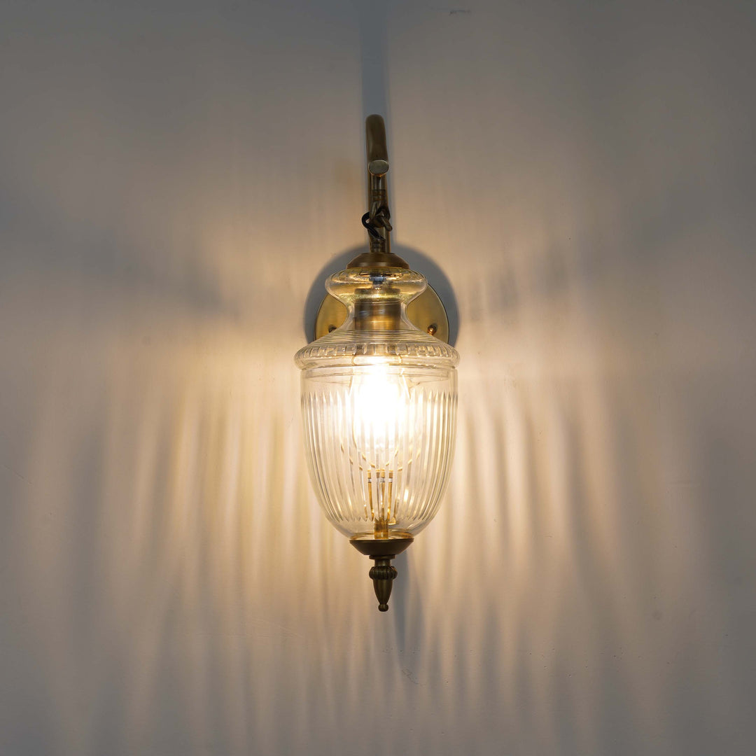 ZELORA Premium Designer Striped Clear Glass Wall Light with Brass Finish