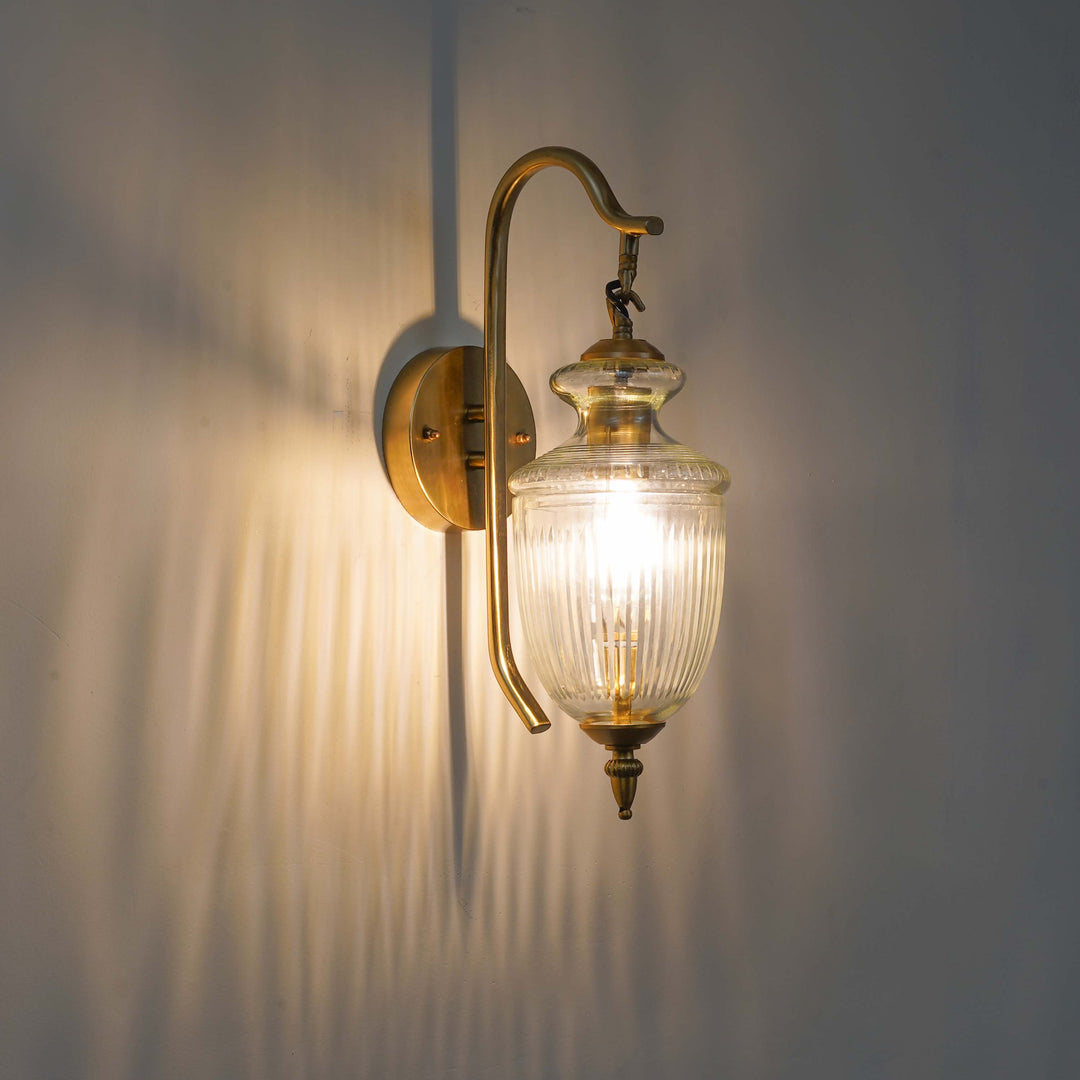 ZELORA Premium Designer Striped Clear Glass Wall Light with Brass Finish