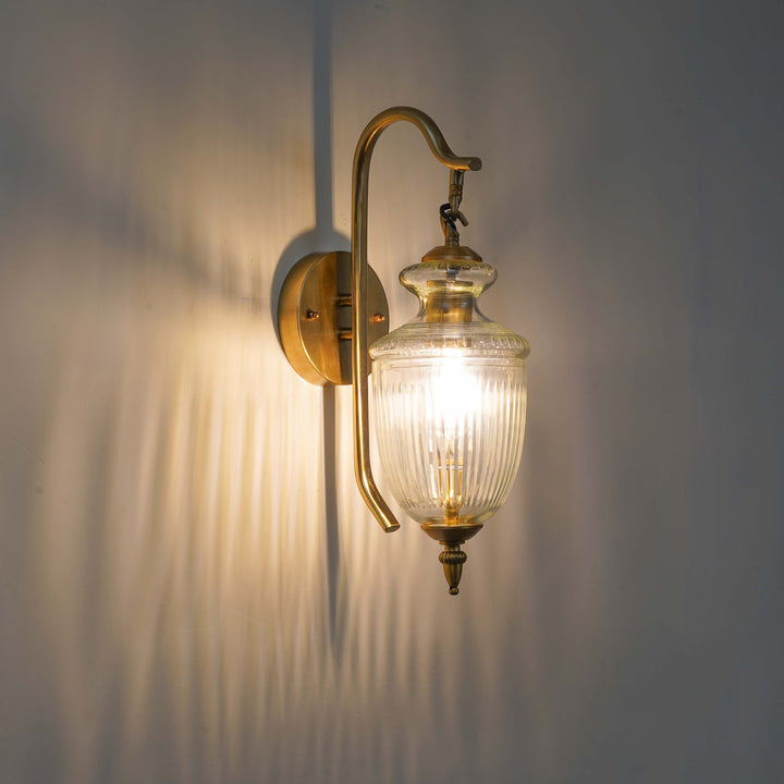 ZELORA Premium Designer Striped Clear Glass Wall Light with Brass Finish