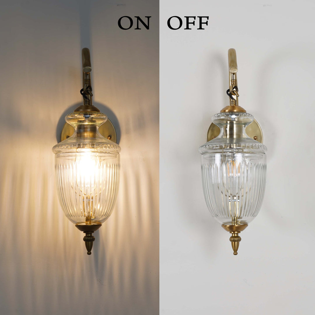 ZELORA Premium Designer Striped Clear Glass Wall Light with Brass Finish