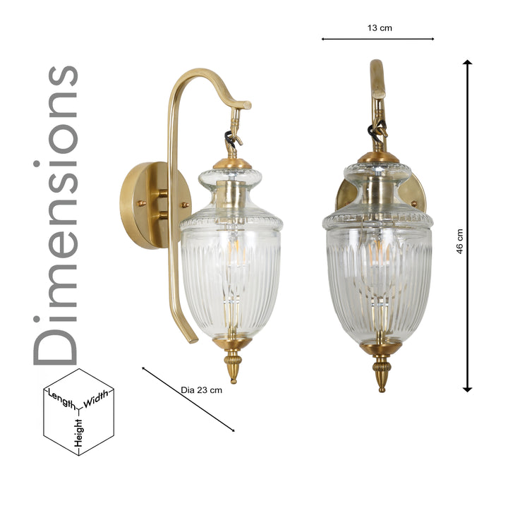 ZELORA Premium Designer Striped Clear Glass Wall Light with Brass Finish
