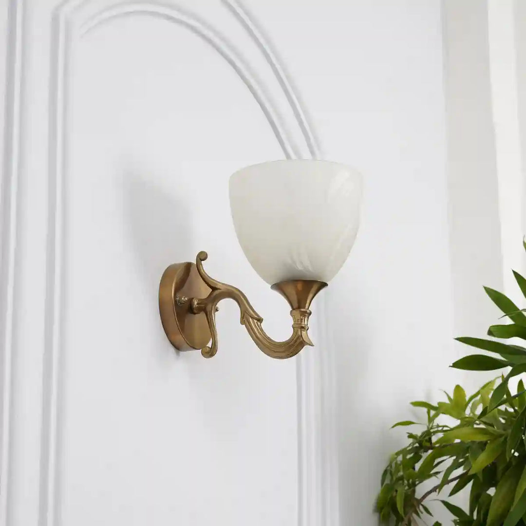 Toleo Stone Look Glass Antique Brass and Metal Wall Light