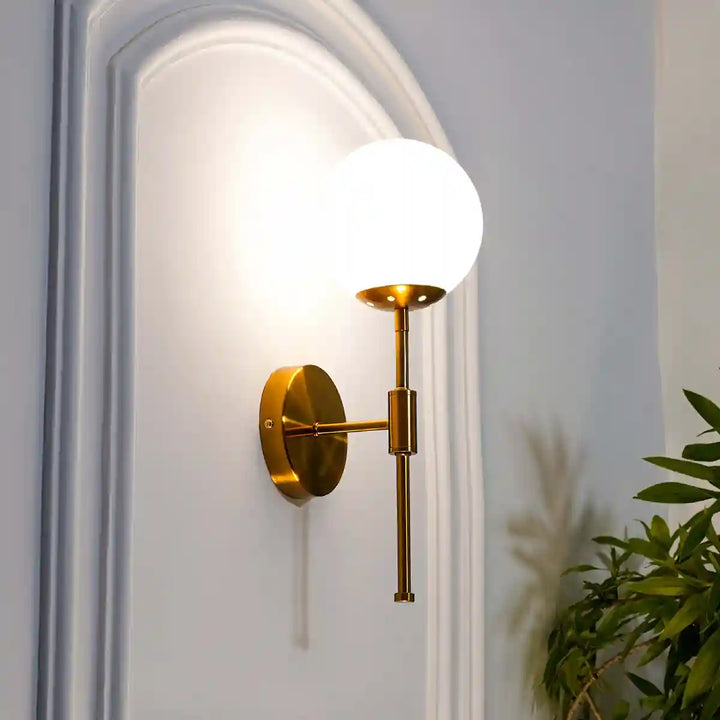 Strick Sol Brass with Opal Globe Wall Light