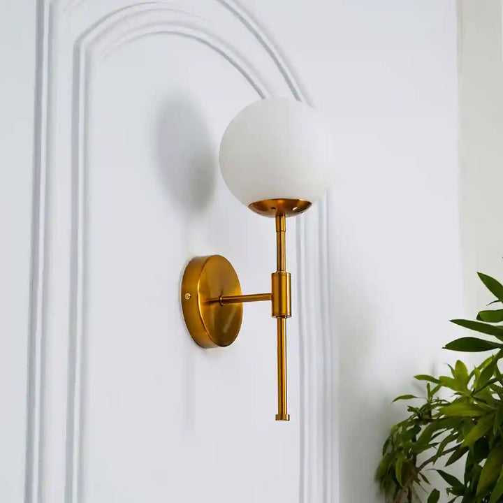 Strick Sol Brass with Opal Globe Wall Light