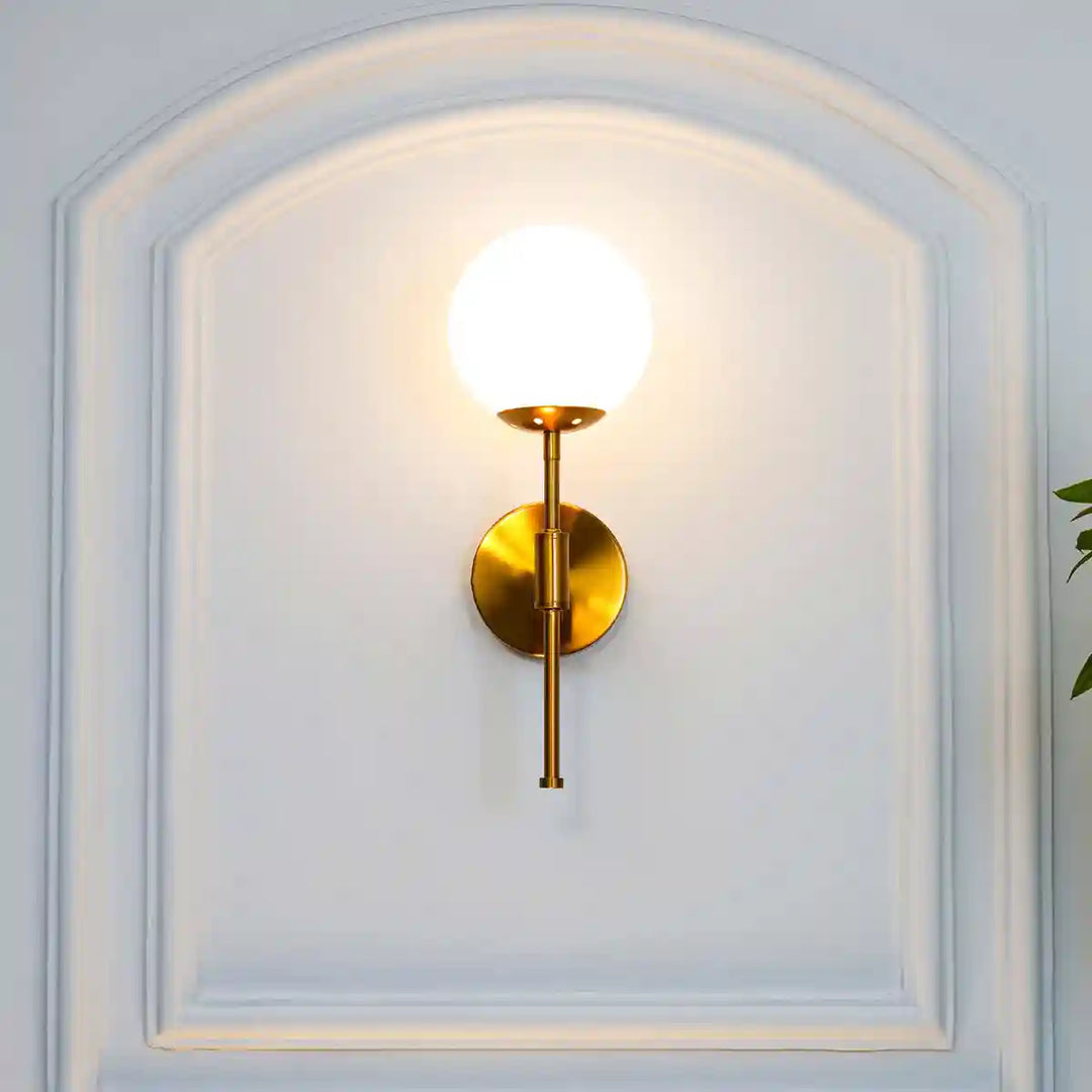 Strick Sol Brass with Opal Globe Wall Light