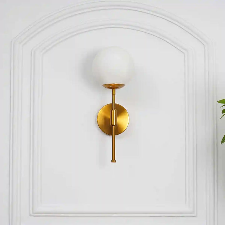 Strick Sol Brass with Opal Globe Wall Light