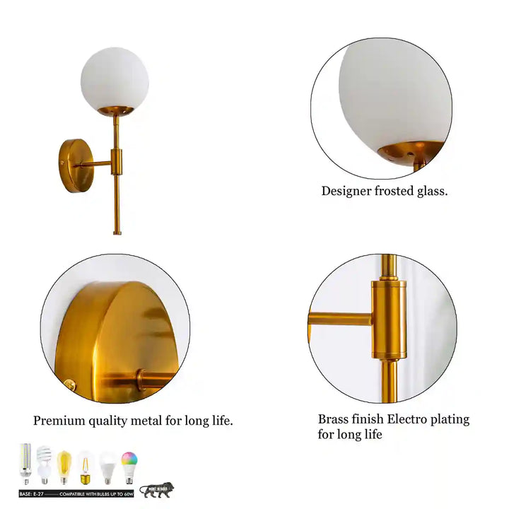 Strick Sol Brass with Opal Globe Wall Light