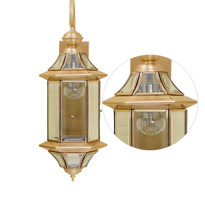 BELIEF Modern Outdoor Wall Light in Brass Finish with Clear Glass Shade