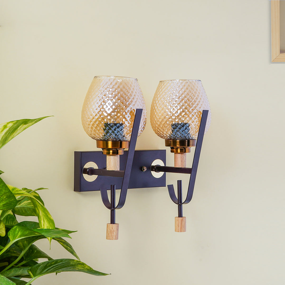 ELIZABETH Dual Light Brown Glass Wall Light
