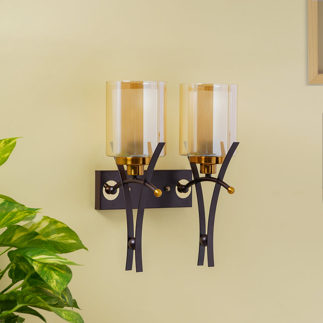 DORMA Dual Light Brown Glass Wall Light