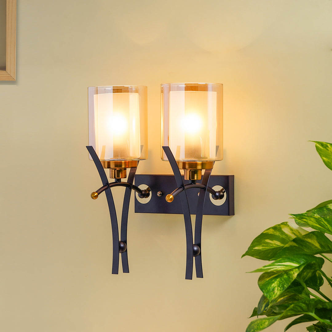 DORMA Dual Light Brown Glass Wall Light