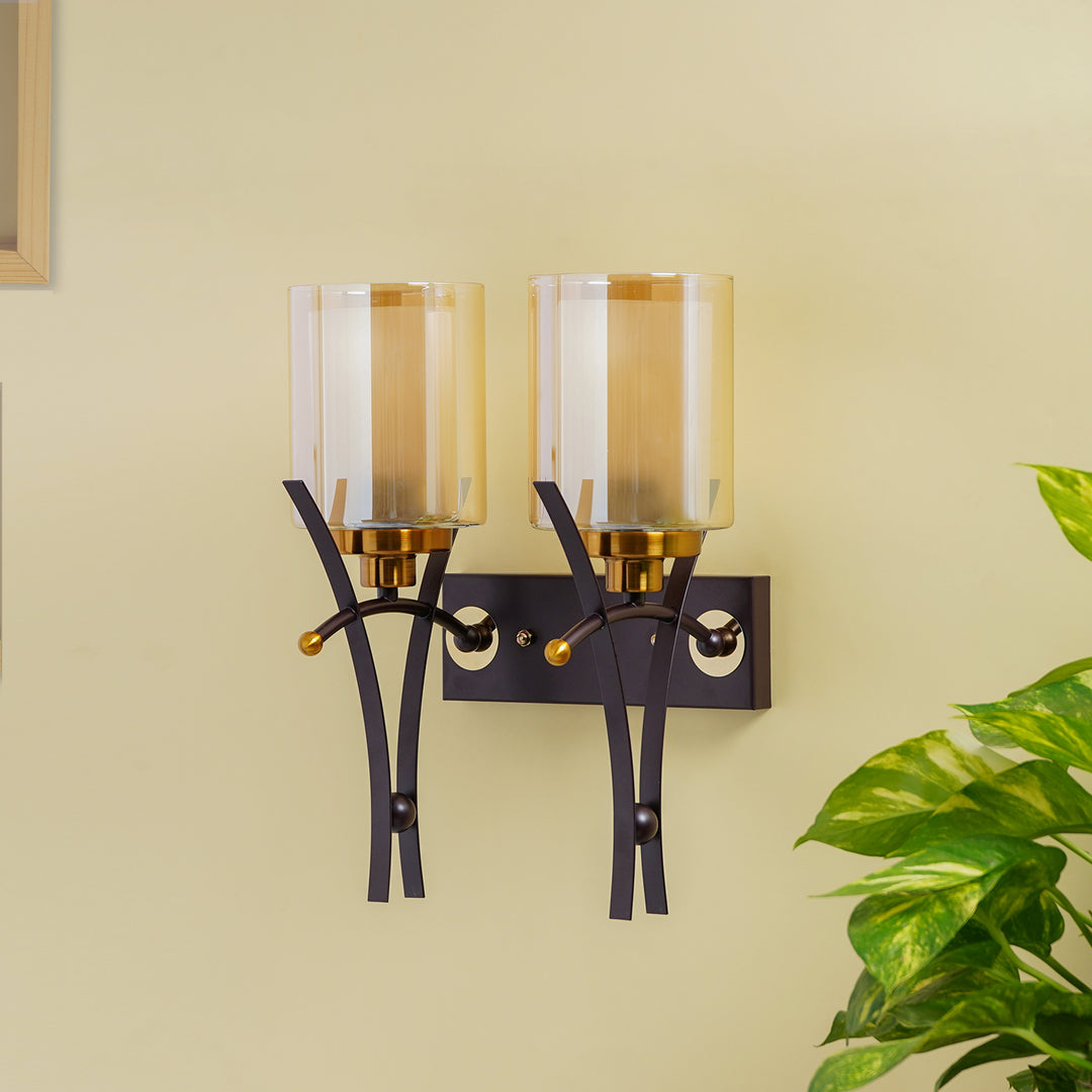 DORMA Dual Light Brown Glass Wall Light