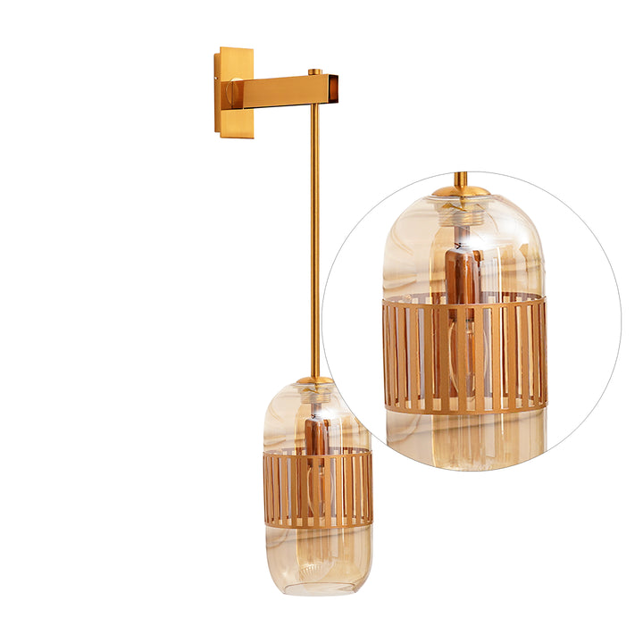 CARLSON Single Light Amber Glass and Antique Brass Finish Metal Wall Light