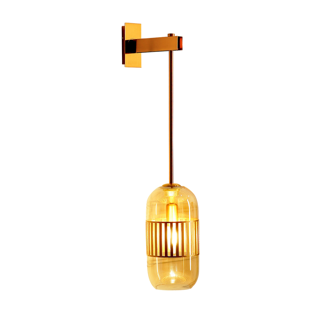 CARLSON Single Light Amber Glass and Antique Brass Finish Metal Wall Light
