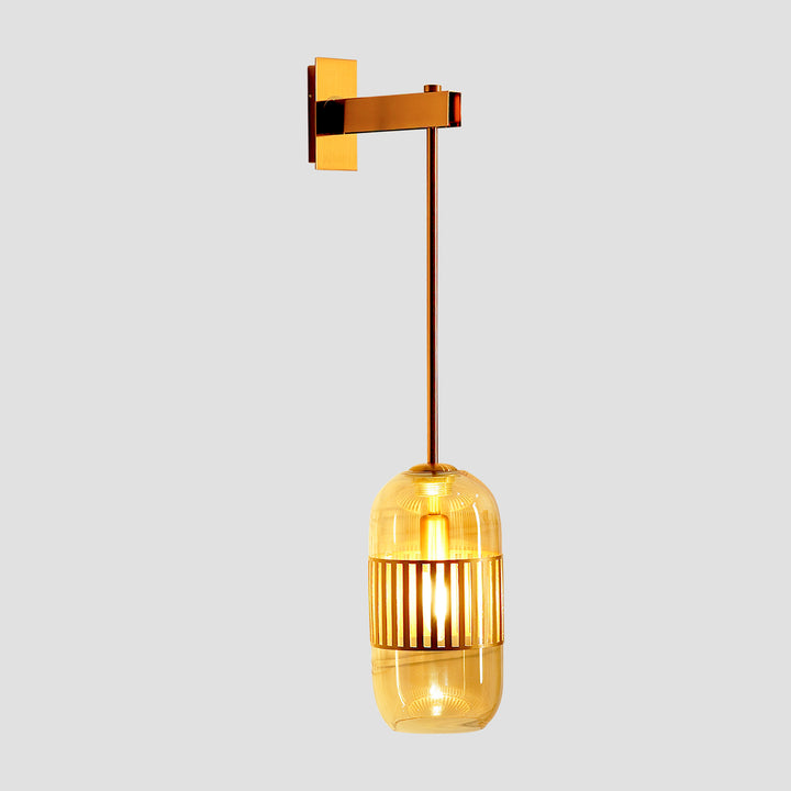 CARLSON Single Light Amber Glass and Antique Brass Finish Metal Wall Light
