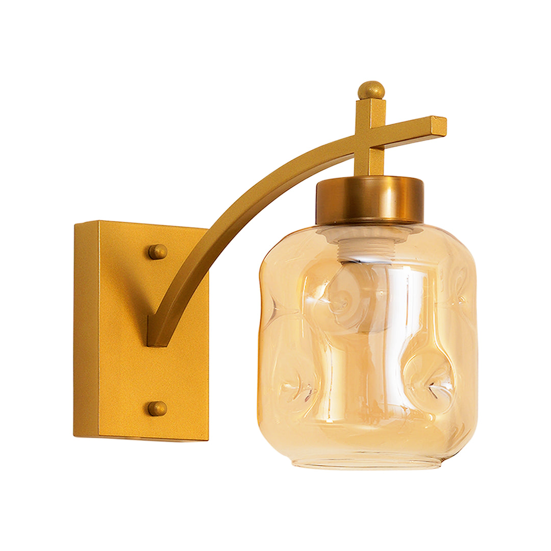 HADANO Single Light Amber Glass and Shine Brass Finish Metal Wall Light