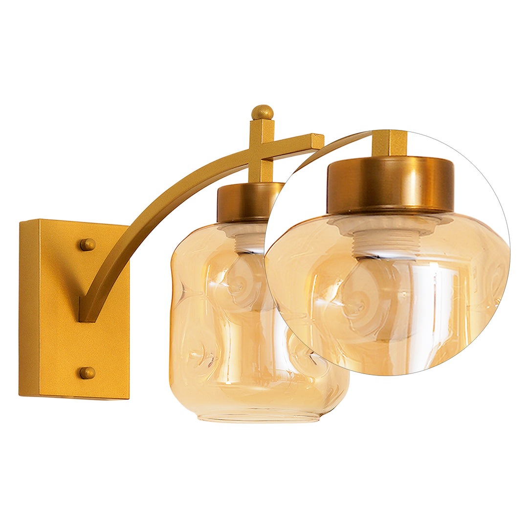 HADANO Single Light Amber Glass and Shine Brass Finish Metal Wall Light