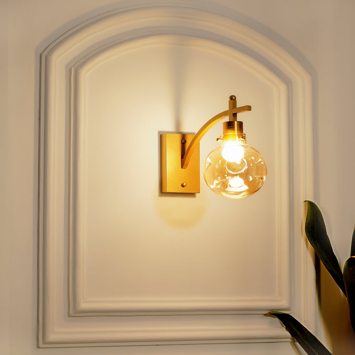 ADMIRAL Single Light Shine Brass Finish Metal & Amber Glass Wall Light