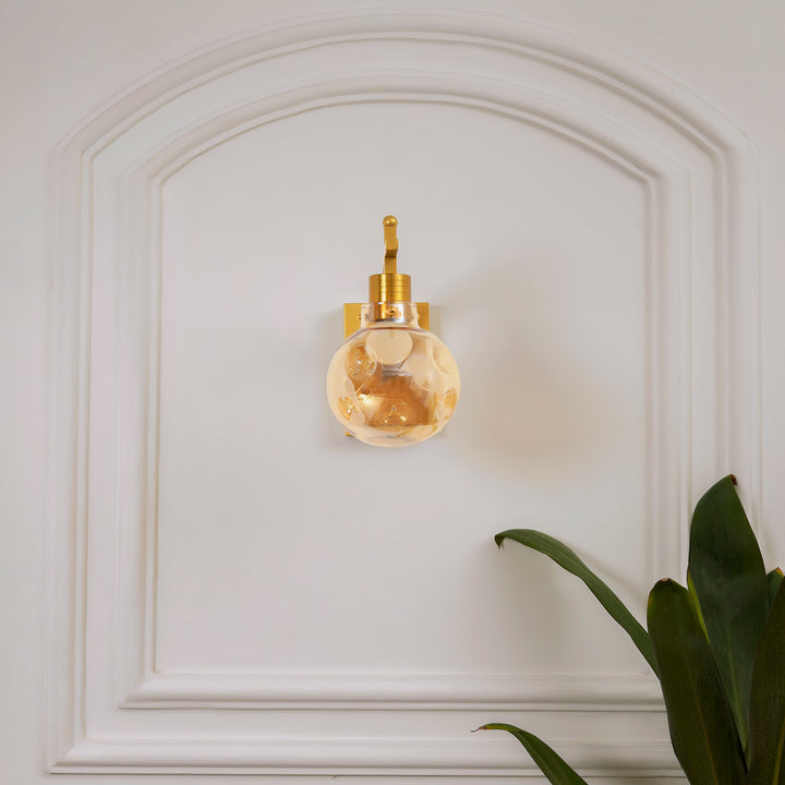 ADMIRAL Single Light Shine Brass Finish Metal & Amber Glass Wall Light