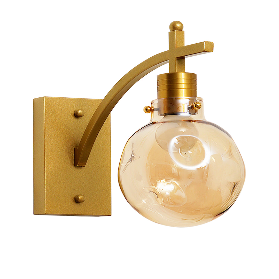 ADMIRAL Single Light Shine Brass Finish Metal & Amber Glass Wall Light