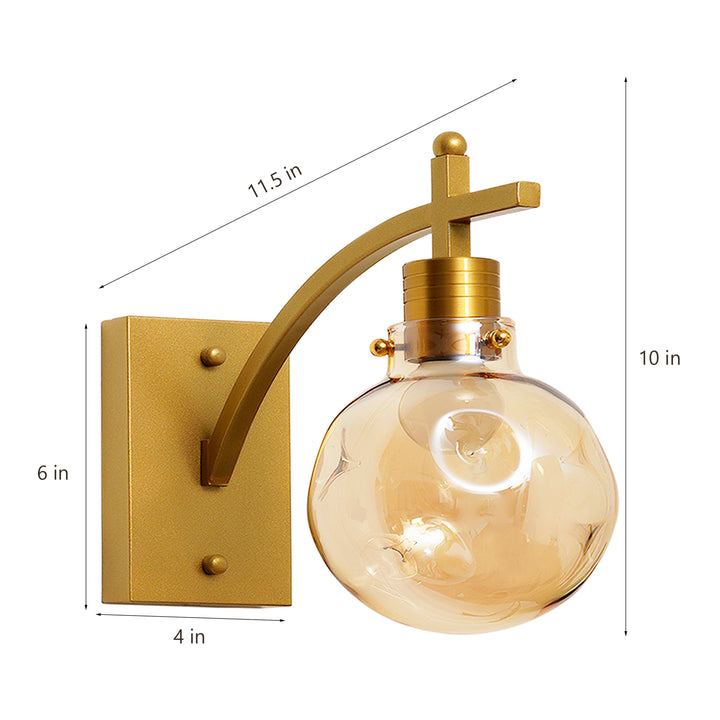 ADMIRAL Single Light Shine Brass Finish Metal & Amber Glass Wall Light