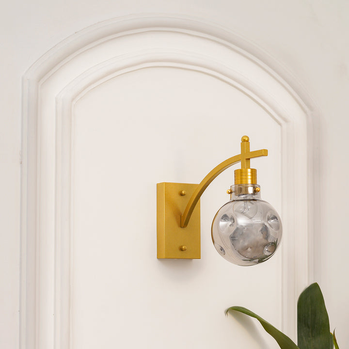 ADMIRAL Single Light Shine Brass Finish Metal & Smoke Glass Wall Light