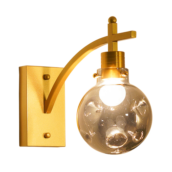 ADMIRAL Single Light Shine Brass Finish Metal & Smoke Glass Wall Light