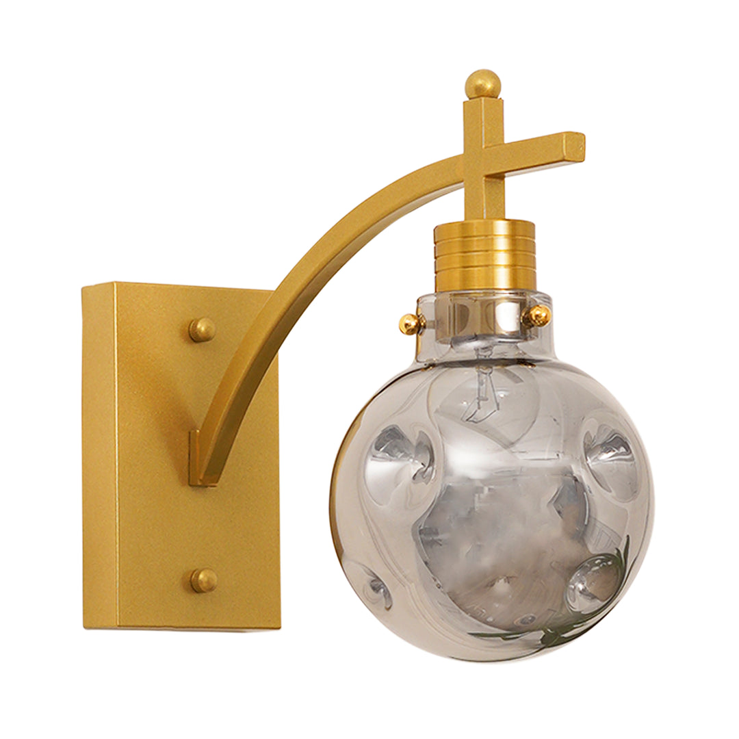 ADMIRAL Single Light Shine Brass Finish Metal & Smoke Glass Wall Light
