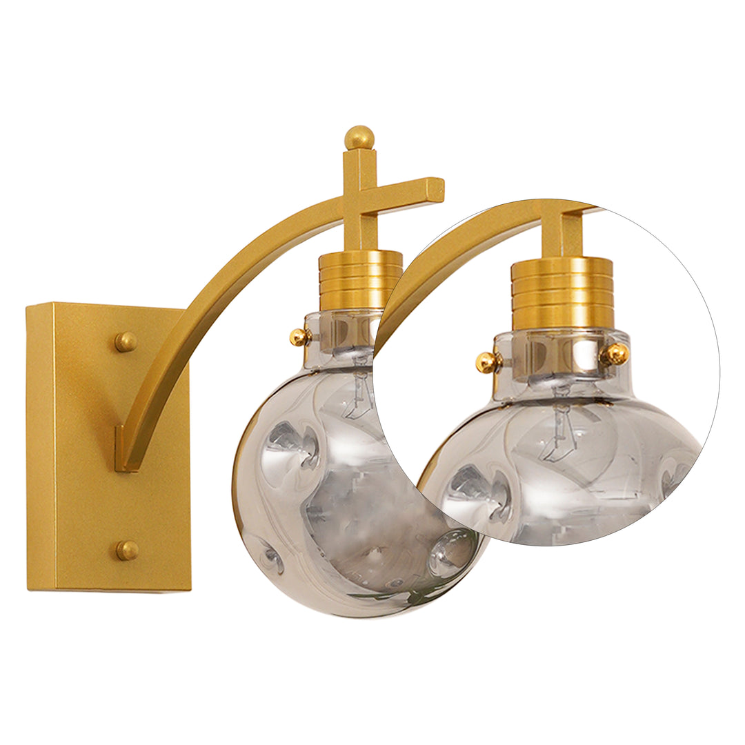 ADMIRAL Single Light Shine Brass Finish Metal & Smoke Glass Wall Light