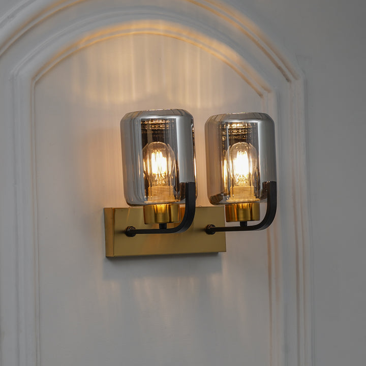 ISABELLA 2 Light Wall Fitting In Black And  Brass  Finish Metal With Smoke Glass