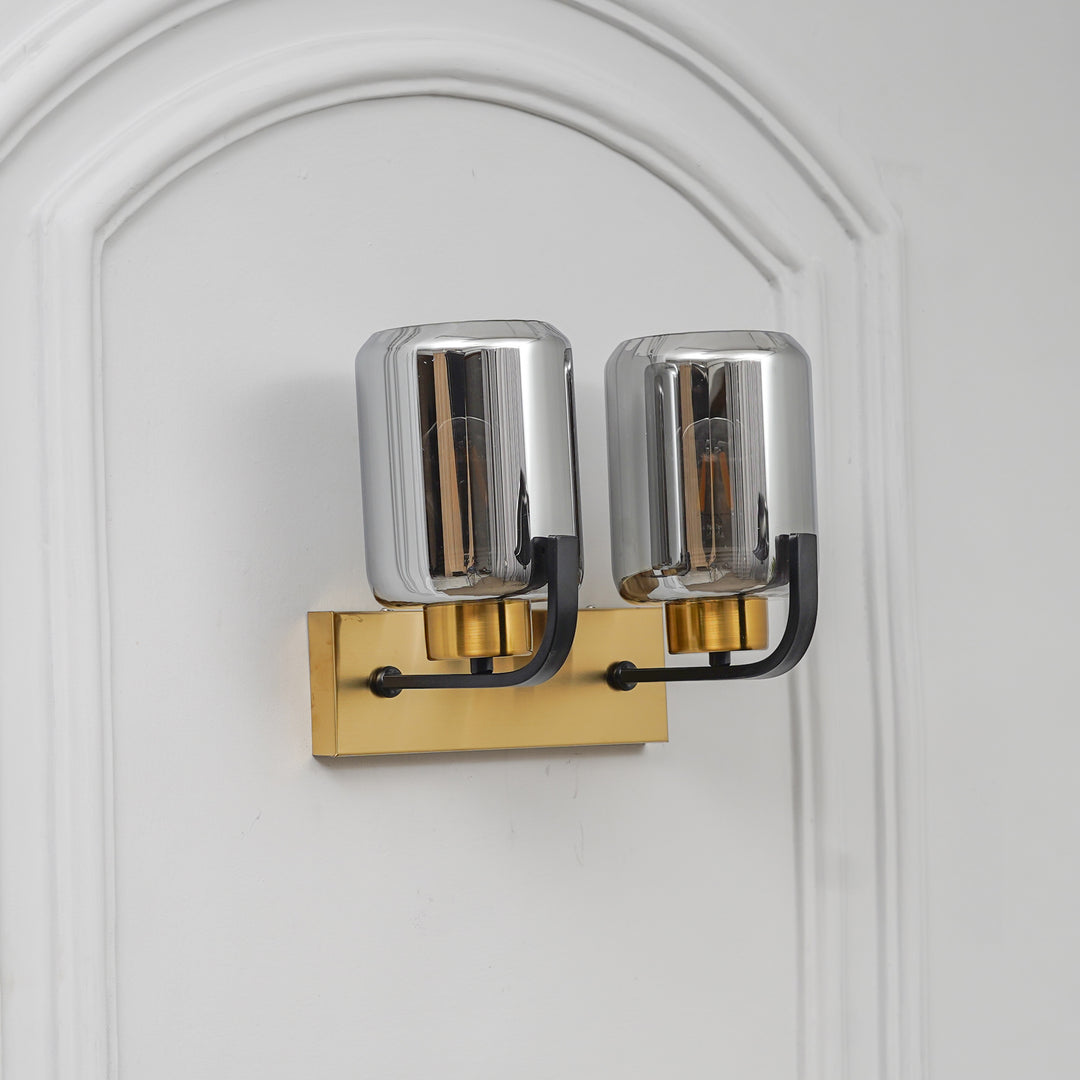 ISABELLA 2 Light Wall Fitting In Black And  Brass  Finish Metal With Smoke Glass