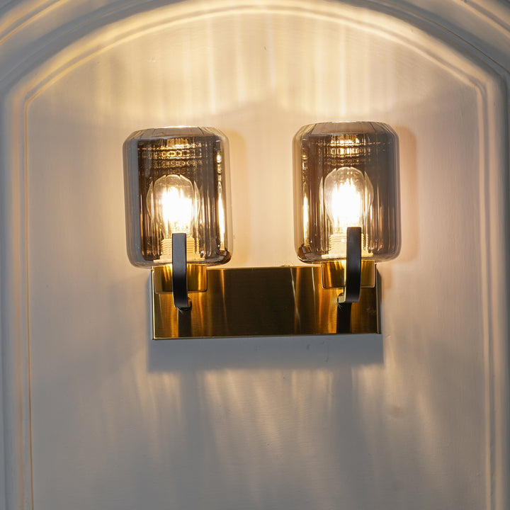 ISABELLA 2 Light Wall Fitting In Black And  Brass  Finish Metal With Smoke Glass