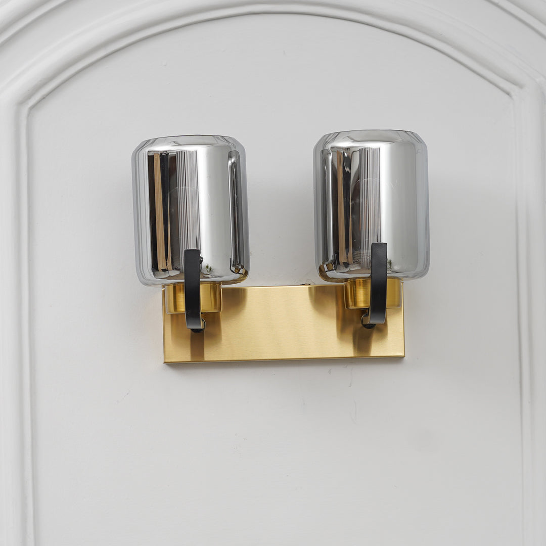 ISABELLA 2 Light Wall Fitting In Black And  Brass  Finish Metal With Smoke Glass