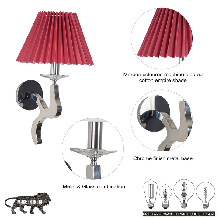 STAYTON Black Drum Shade Wall Light with Chrome Metal Body – Modern Decorative Wall Lamp for Bedroom, Living Room & Hotel Interiors