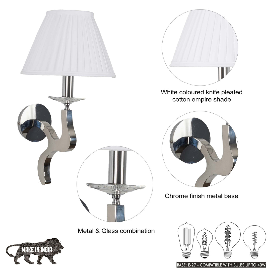 STAYTON Black Drum Shade Wall Light with Chrome Metal Body – Modern Decorative Wall Lamp for Bedroom, Living Room & Hotel Interiors