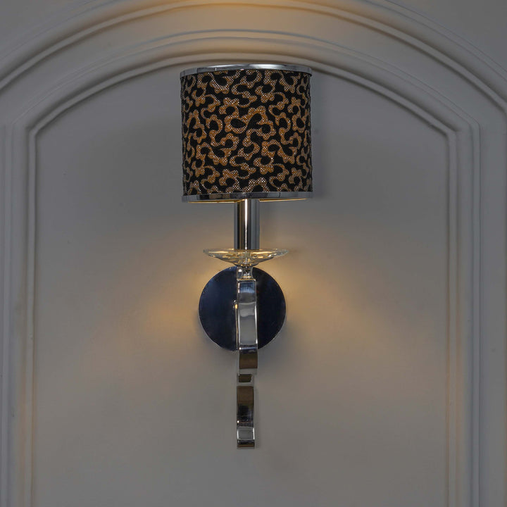 STAYTON Black Drum Shade Wall Light with Chrome Metal Body – Modern Decorative Wall Lamp for Bedroom, Living Room & Hotel Interiors