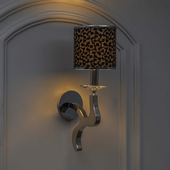 STAYTON Black Drum Shade Wall Light with Chrome Metal Body – Modern Decorative Wall Lamp for Bedroom, Living Room & Hotel Interiors