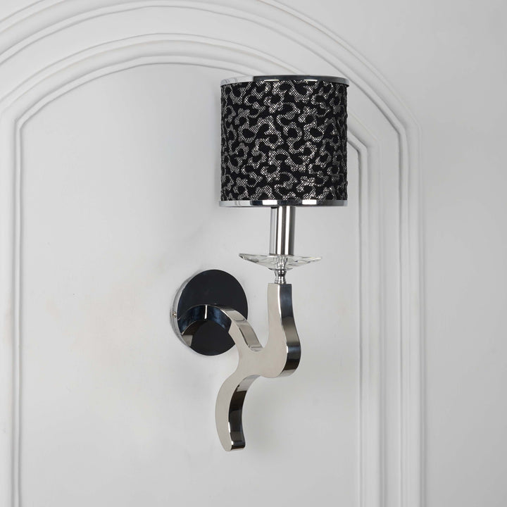 STAYTON Black Drum Shade Wall Light with Chrome Metal Body – Modern Decorative Wall Lamp for Bedroom, Living Room & Hotel Interiors