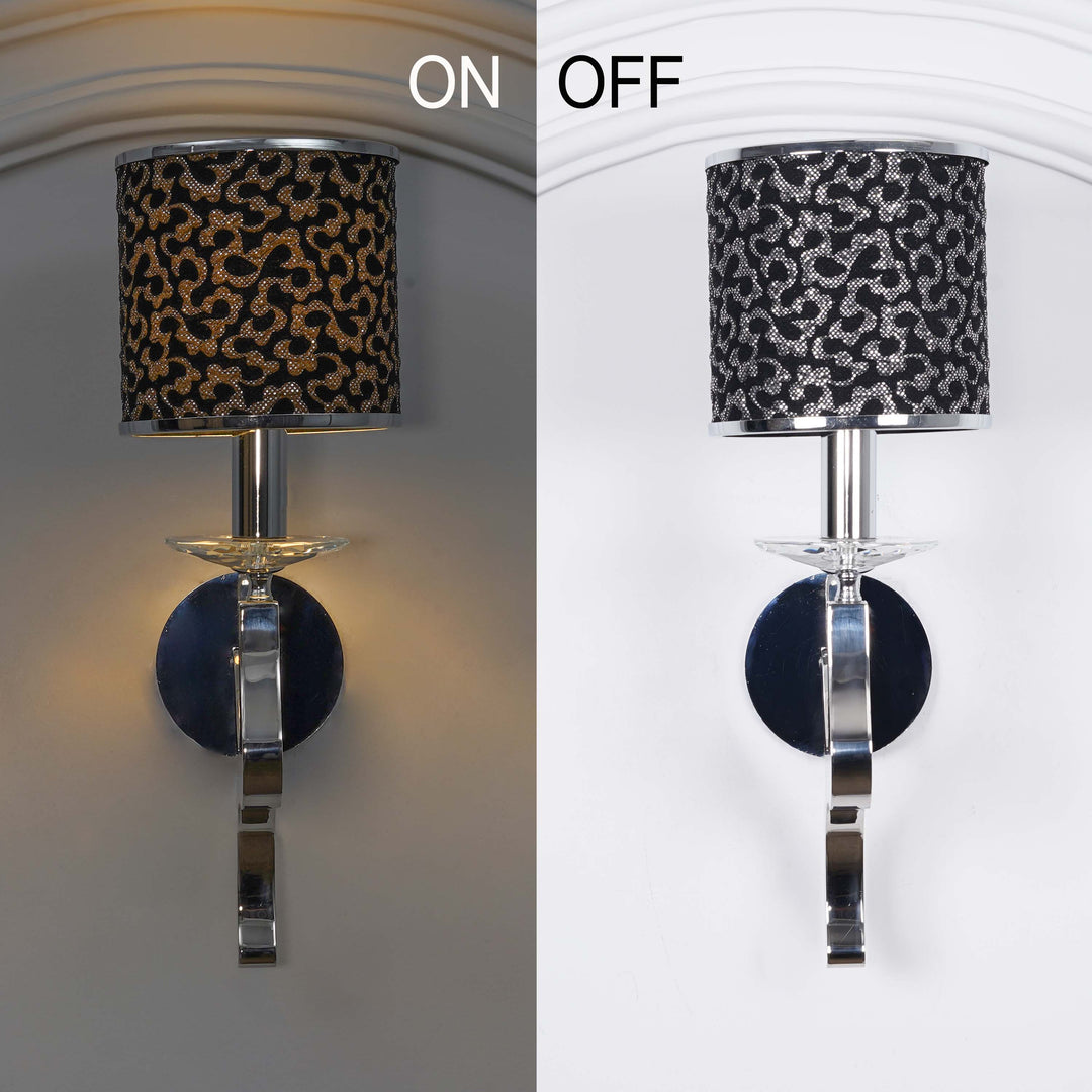 STAYTON Black Drum Shade Wall Light with Chrome Metal Body – Modern Decorative Wall Lamp for Bedroom, Living Room & Hotel Interiors