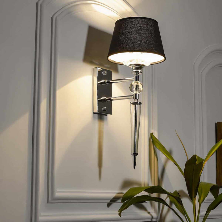 Aberdeenshire Glass and Brass Wall Light With Black Cotton Shade