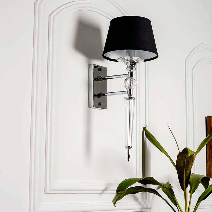 Aberdeenshire Glass and Brass Wall Light With Black Cotton Shade