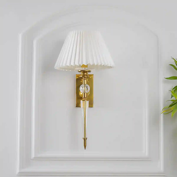 Aberdeenshire Glass and shiny Brass Wall Light With Off White Cotton Shade