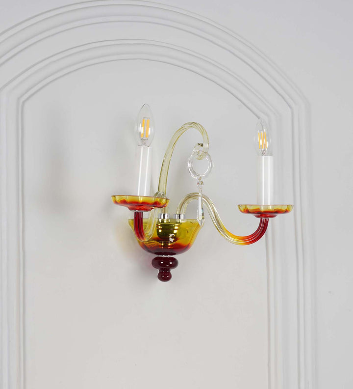 VARESE 2-Light Amber Dual-Tone Glass Wall Lamp with Chrome Metal Body