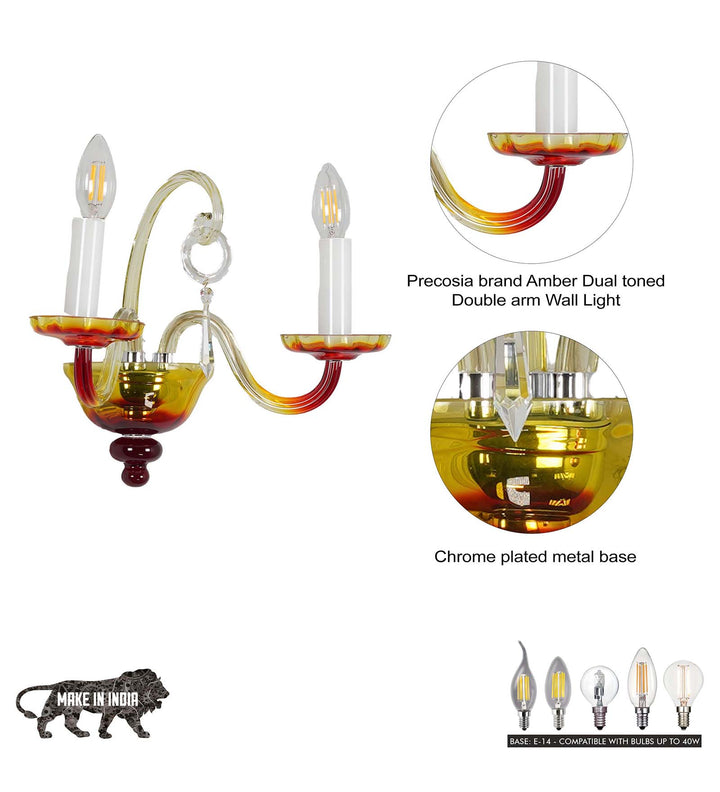 VARESE 2-Light Amber Dual-Tone Glass Wall Lamp with Chrome Metal Body