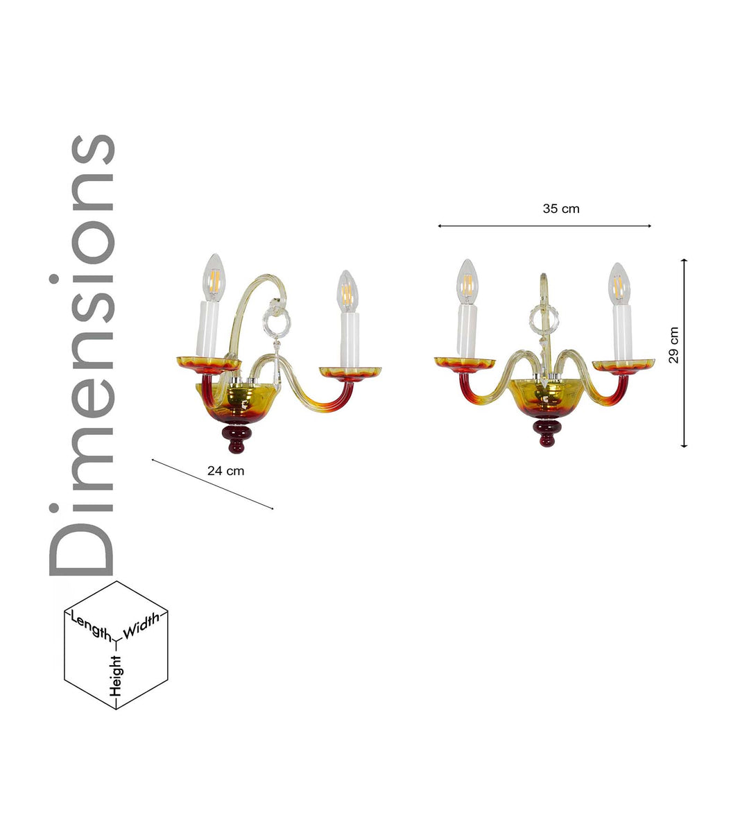 VARESE 2-Light Amber Dual-Tone Glass Wall Lamp with Chrome Metal Body